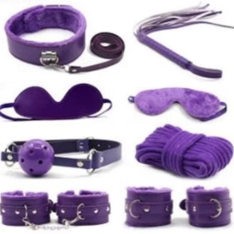 Bondage 8 pcs BDSM Starter Kit Ball Gag Cuff Collar Fetish Sex Toys Set Purple Clearance