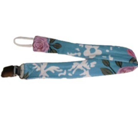 Blue Flowers Matching Fabric Pacifier Clips  Clearance