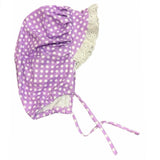Adult Baby Bonnet purple & white polka dot