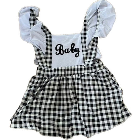 Baby Black White Plaid Ruffle Romper Dress