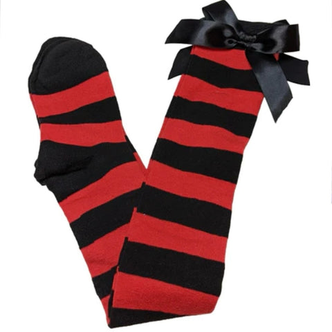 Ribbon Bow Socks Black/Red with Black Bows