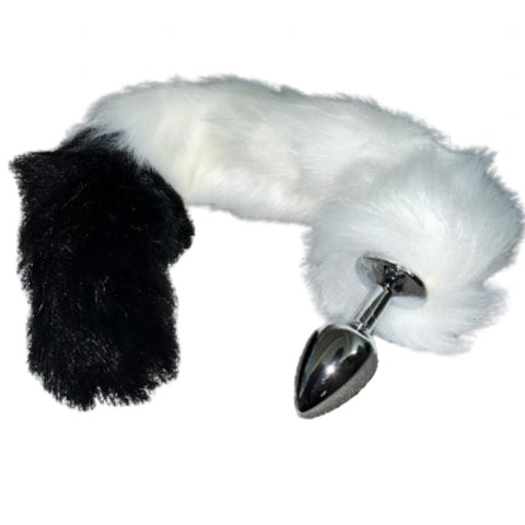 Fox Tail Silicone Butt Anal Plug white and black Clearance