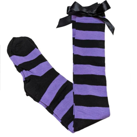 Ribbon Bow Socks Black/Purple with Black Bows
