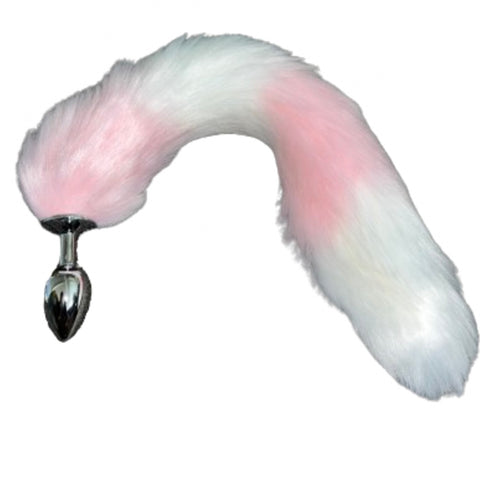 Fox Tail Silicone Butt Anal Plug white & pink Clearance