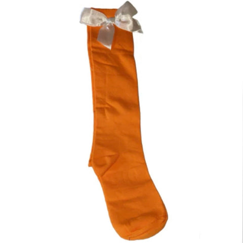 Ribbon Bow Socks Orange with White Bows