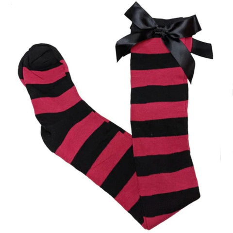 Ribbon Bow Socks Black/Dark Pink with Black Bows