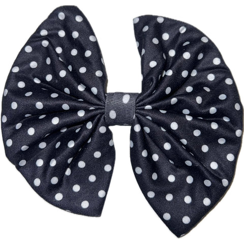 Black White Dots Fabric Hair Bow ^