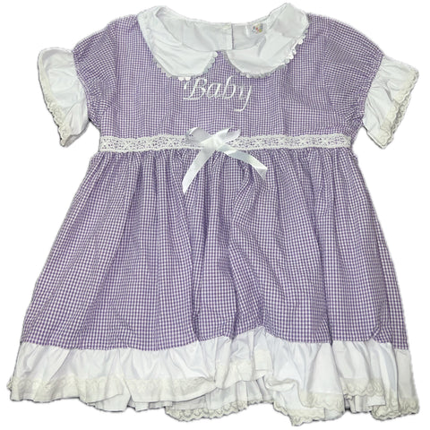 DISCONTINUED Embroidered Baby Seersucker Purple & White Dress