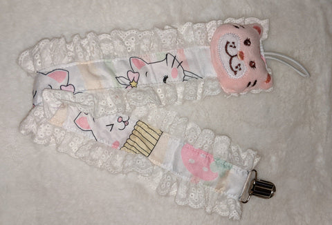 Pink Kitty Plush Ruffle Deluxe Pacifier Clip