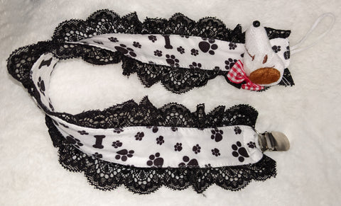 Dogs & Paws Plush Ruffle Deluxe Pacifier Clip