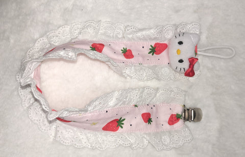 Kitty & Strawberry Plush Ruffle Deluxe Pacifier Clip