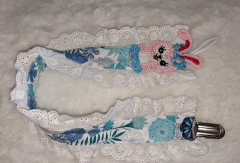 Flowers Bunny Plush Ruffle Deluxe Pacifier Clip