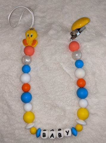 Yellow Bird Baby SILICONE TEETHER CHEWING PACIFIER CLIP XLarge