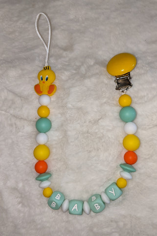 Yellow Bird Baby SILICONE TEETHER CHEWING PACIFIER CLIP XLarge
