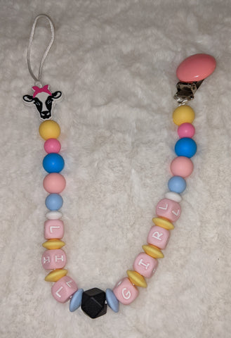 Cow Lil Girl SILICONE TEETHER CHEWING PACIFIER CLIP XLarge
