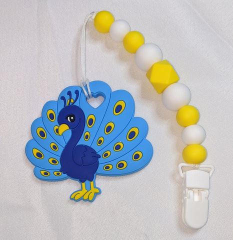 Bird Peacock SILICONE TEETHER CHEWING TOY PACIFIER CLIP TC3079
