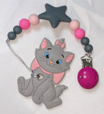 Kitty Cat Silicone Teether Chewing Toy Pacifier Clip