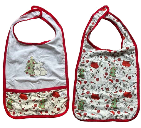 Holiday Bunny Adult Baby Double Sided Bib