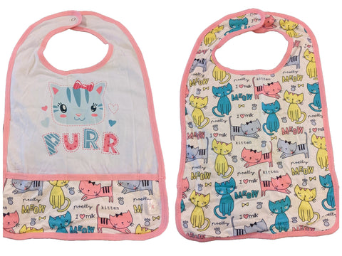 Adult Kitty Purr Double Sided Bib with pocket
