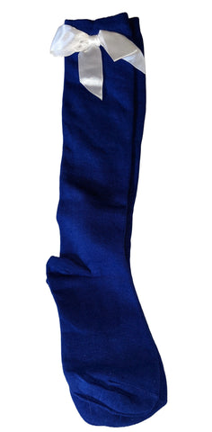 Ribbon Bow Socks Dark Blue with White Bow