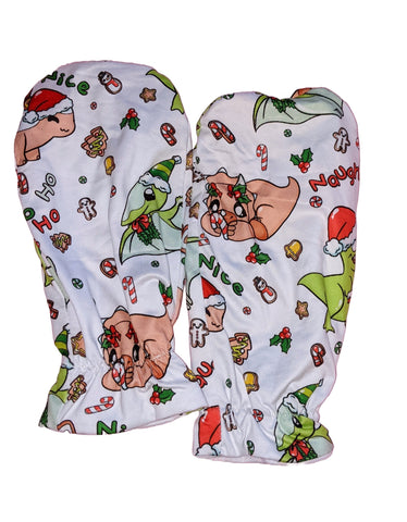 Holiday Dinosaur Adult Matching Mittens