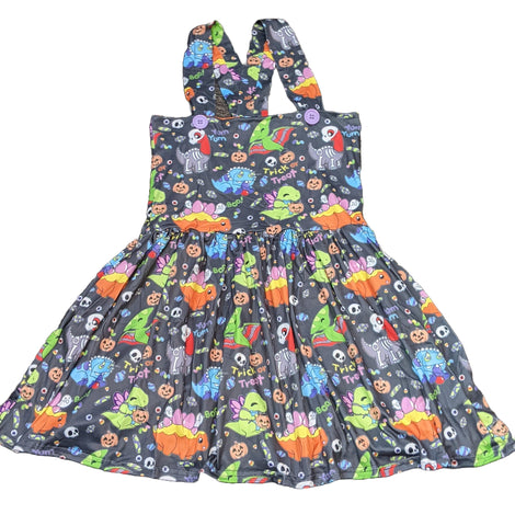 Trick or Treat Dino Jumper Skirt Dress with POCKETS