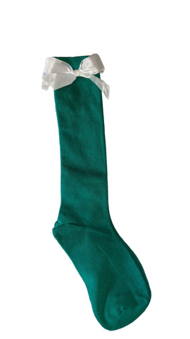 Ribbon Bow Socks Green with White Bows