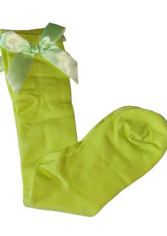 Ribbon Bow Socks Lime Green with Green Bows