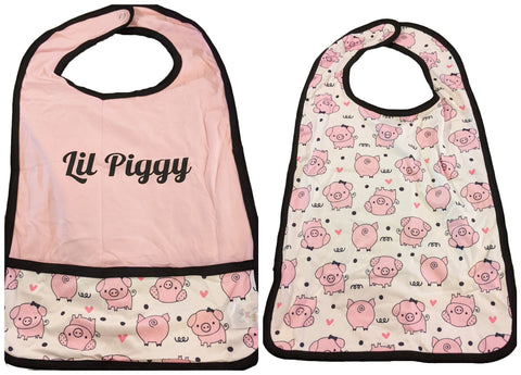 Adult Little Piggy Double Sided Bib with pocket