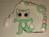 Kitty Cat Silicone Teether Chewing Toy Pacifier Clip