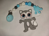 Kitty Cat Silicone Teether Chewing Toy Pacifier Clip