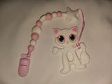 Kitty Cat Silicone Teether Chewing Toy Pacifier Clip