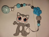 Kitty Cat Silicone Teether Chewing Toy Pacifier Clip