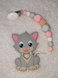 Kitty Cat Silicone Teether Chewing Toy Pacifier Clip