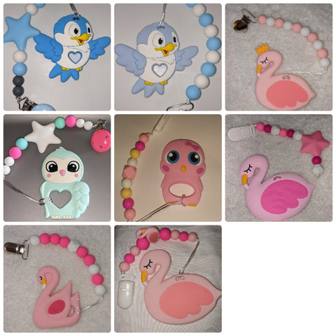 Bird flamingo SILICONE TEETHER CHEWING TOY PACIFIER CLIP