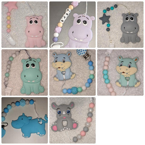 Hippo Silicone Teether Chewing Toy Pacifier Clip