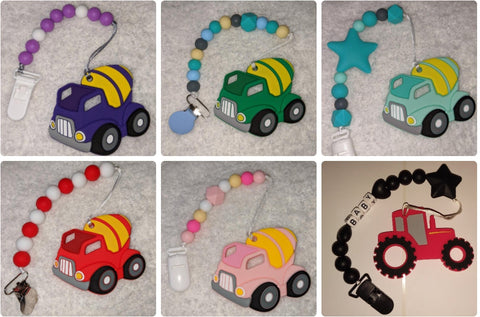Construction vehicles SILICONE TEETHER CHEWING TOY PACIFIER CLIP