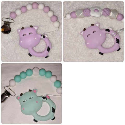 Cow SILICONE TEETHER CHEWING TOY PACIFIER CLIP
