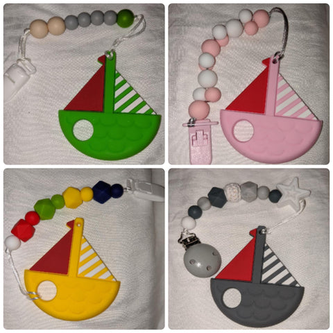 Sailboat SILICONE TEETHER CHEWING TOY PACIFIER CLIP