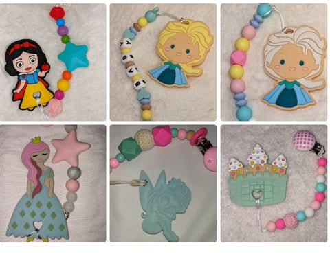 Princess Silicone Teether Chewing Toy Pacifier Clip