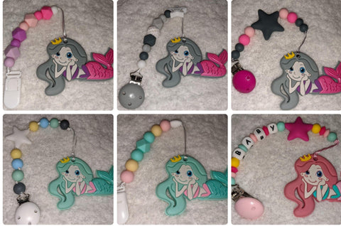 Mermaid SILICONE TEETHER CHEWING TOY PACIFIER CLIP