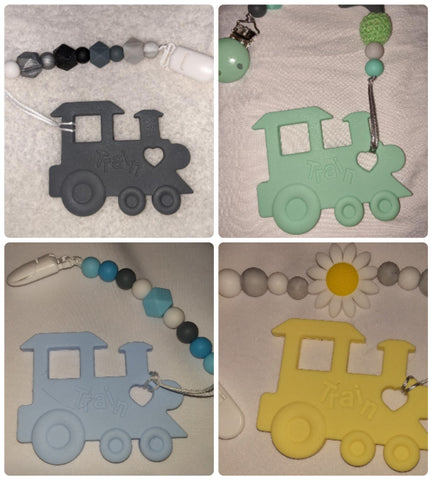 Train choo choo SILICONE TEETHER CHEWING TOY PACIFIER CLIP