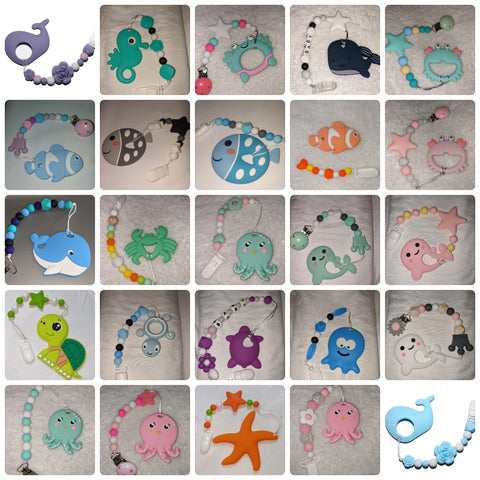 Sea Ocean Critters Silicone Teether Chewing Toy Pacifier Clip