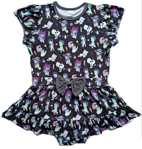 Tiny Terrors Black Romper Dress DESIGNED BY KEROKEROKOUHAI Clearance size xxs only
