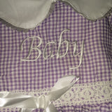 DISCONTINUED Embroidered Baby Seersucker Purple & White Dress