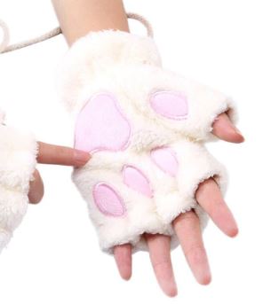 Fingerless Plush Fluffy Mittens Bear Claw Cat Animal Paw PETPLAY Ivory