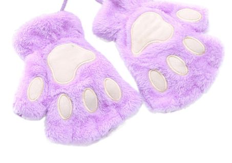 Fingerless Plush Fluffy Mittens Bear Claw Cat Animal Paw PETPLAY Purple