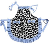 Mommy Style Retro Vintage Aprons with Pockets Blue/Black Cow