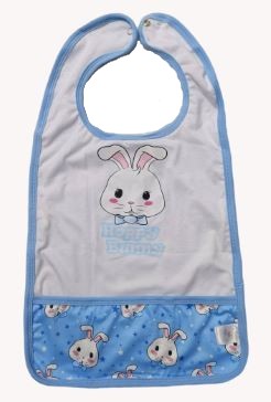 BLUE BABY BUNNY Double Sided Bib with pocket