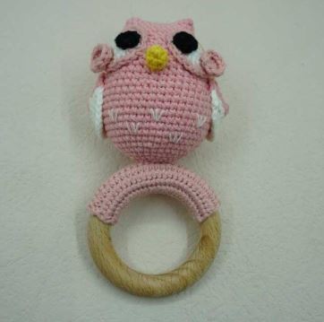Pink Bird Crochet Rattle Soother Teether